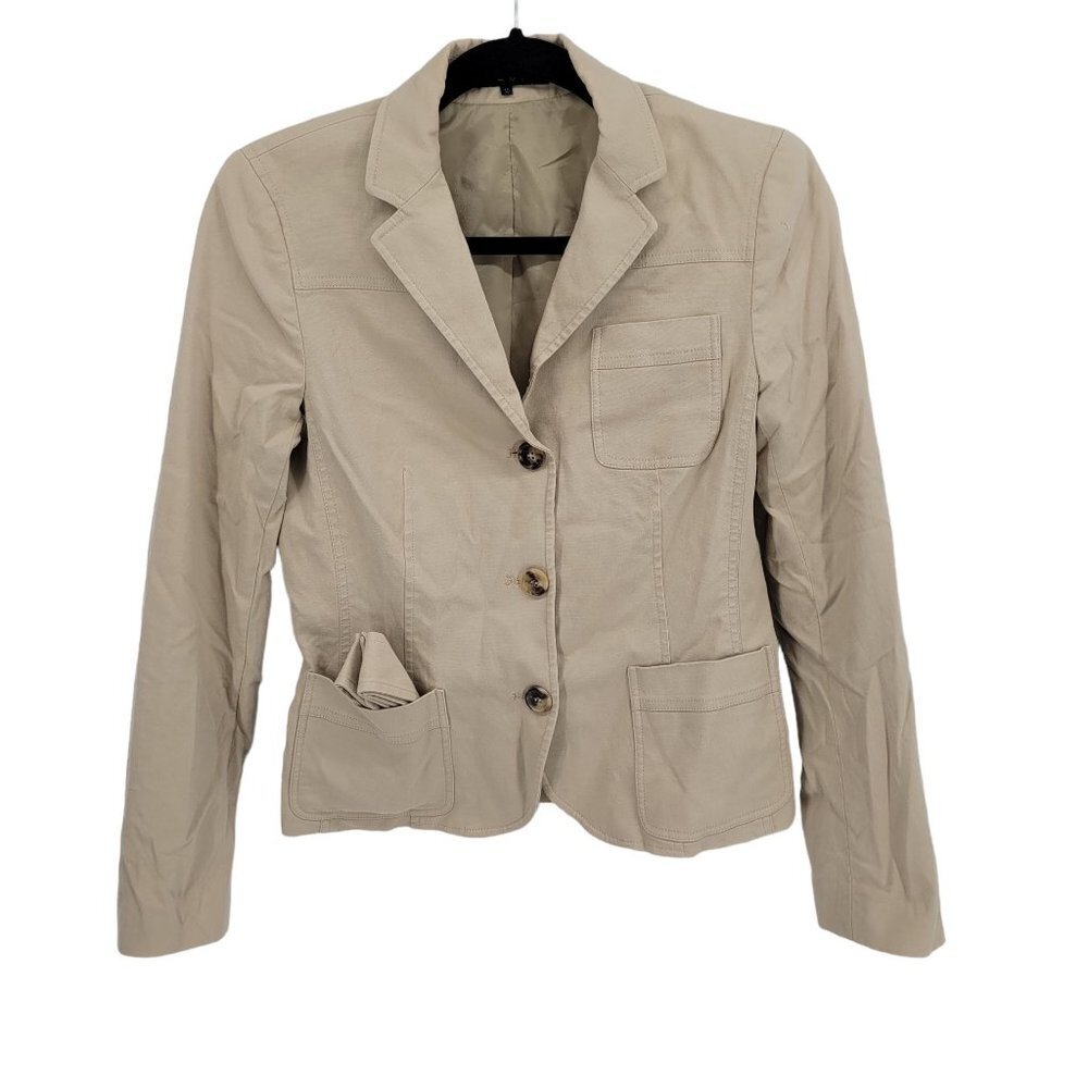 Theory womens 10 beige button front long sleeve belted blazer jacket